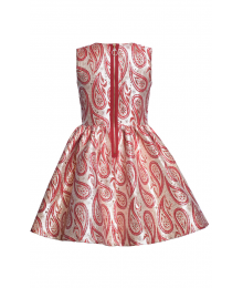 AVAILABLE ONLY  AFTER DEC 12 2025 , Bonnie Jean Red Sleeveless Metallic Paisley jacquard Large Bow Bodice Dress